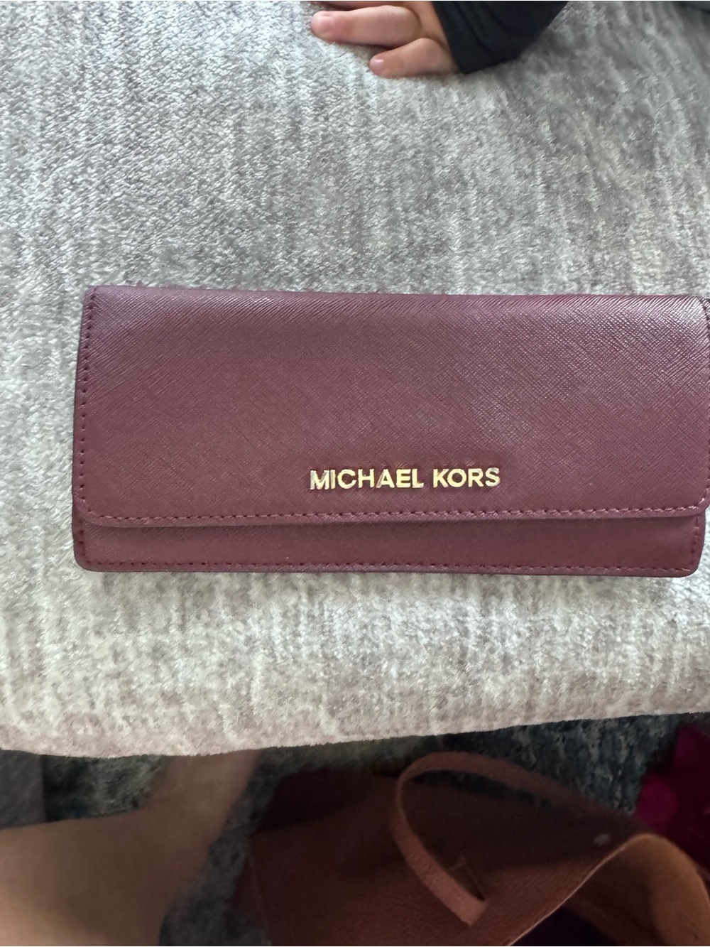 Michael Kors Wine Saffiano Leather Continental Wallet with Gold Logo